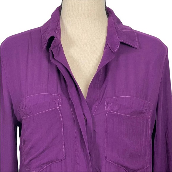 Bella Dahl Split Back Button Front Roll Tab Sleeve Purple Top Size XS - Picture 3 of 11